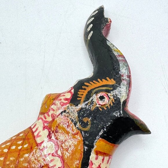 Wooden Elephant on Platform Decorative Sculpture Hand Painted Trunk Up Vtg 4" - Picture 8 of 10